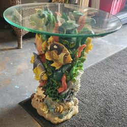 Vintage Great Barrier Reef Glass Topped Coffee Side End Table 