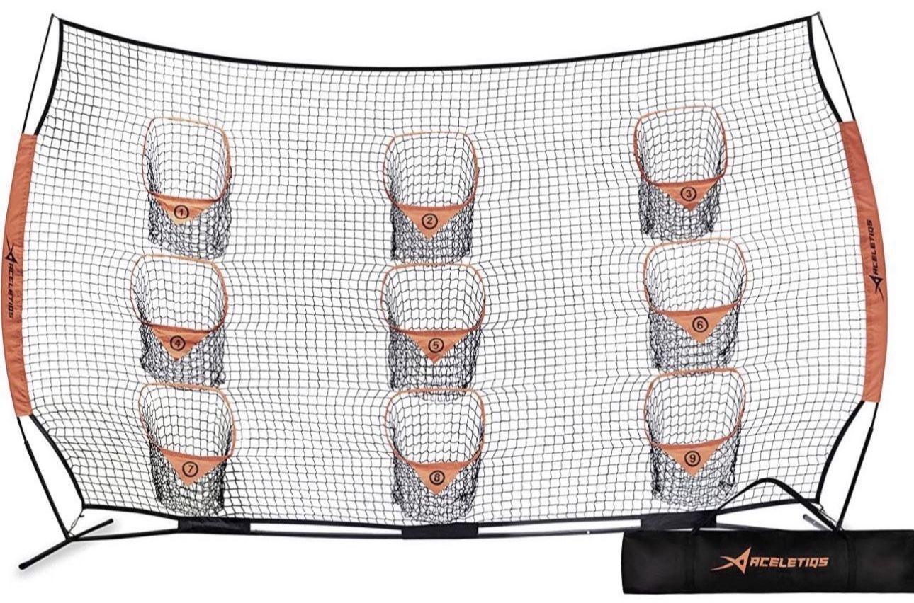 Football Throwing Net | Portable Football Gear | Quarterback Throwing Practice Net | Improve Passing Accuracy | 12ft x 8ft with 9 Pockets [Carry Bag I