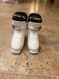 Kids White Ski Boots with Pink Buckles