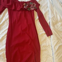 Red Off Shoulder Midi Dress