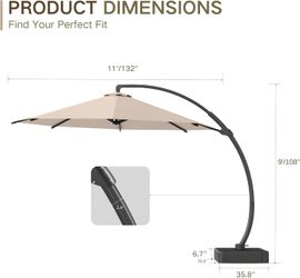 Kingdura 11ft Offset Cantilever Patio Umbrella with Base Included, Large Round Aluminum Outdoor