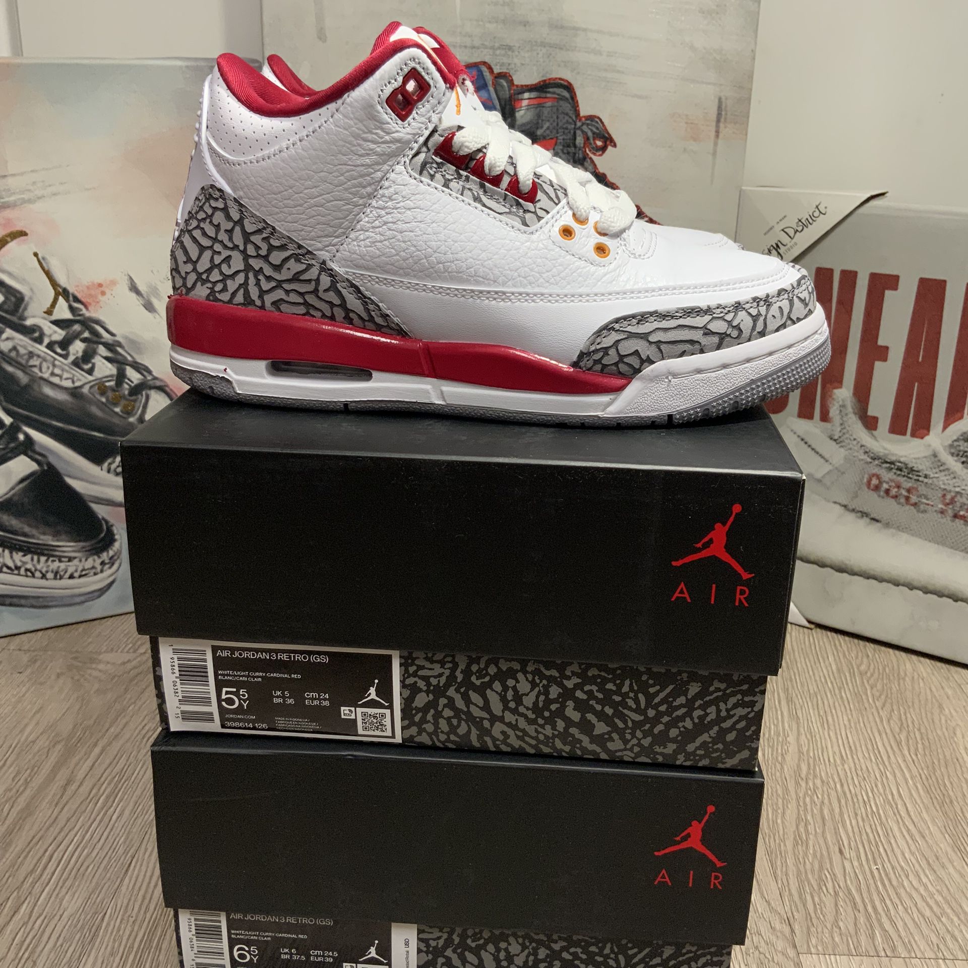 Air Jordan 3 Retro Cardinal Red GS 2022 Size 6.5Y/8W for Sale in