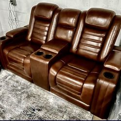 🔥 Leather Power Recliner Set w/ Heat & Massage – $0 Down!