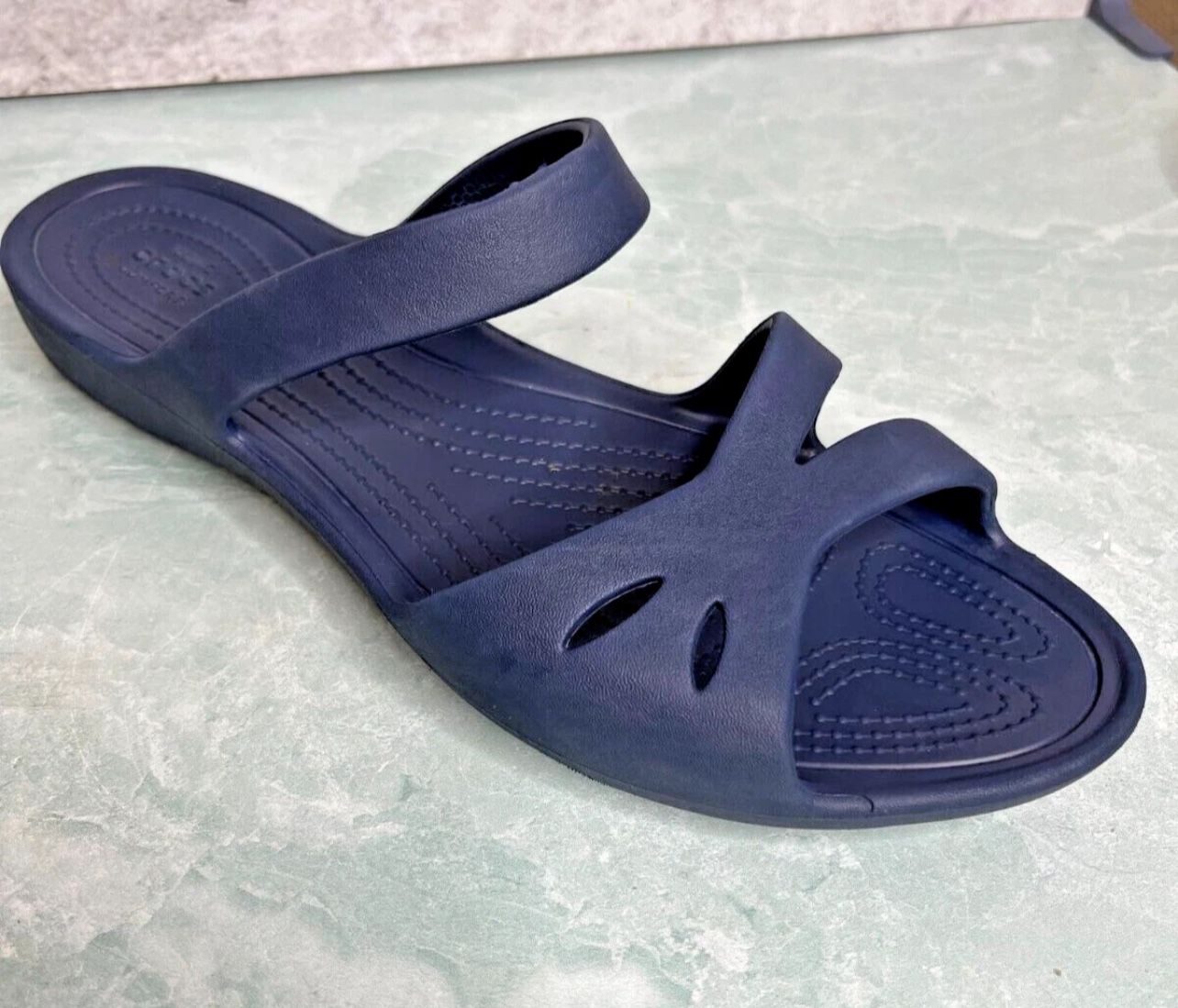 Crocs Kelli Iconic Comfort Navy Blue Slides Sandals Women Size 11