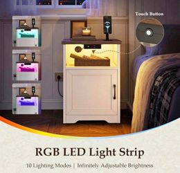 Set of 2 Nightstands with LED & Charging Station