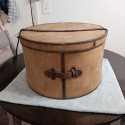 Vintage Or Antique (E.M.M.c)Wood+Leather Hat Box 