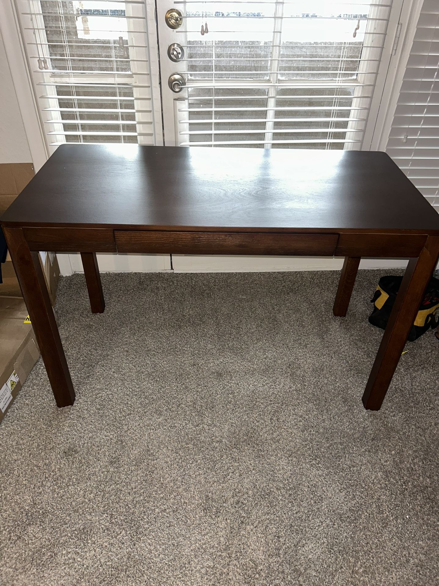 Rectanglea Desk Table With Drawer – Waterproof & Heat Resistant, Dark Wood NTC Flow Modern Wooden