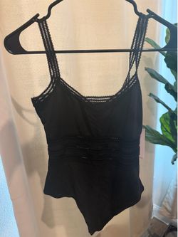 Guess Black Lace-Trim Ribbed Bodysuit size XS New