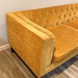 Golden Yellow Sofa - Velvet Tufted- Wooden Legs