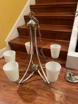 5-Light Brushed Nickel Chandelier with Glass Shades