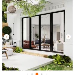 🆕 144 in. x 80 in. Left Swing/Outswing Double Tempered Glass Black Aluminum Folding Patio Door (3-folding plus 1-swing)