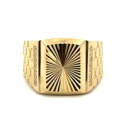 Men’s 10k Yellow Gold CZ Cubic Zirconia Honeycomb With Sunburst Face Ring Size 11 GP3137694
