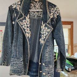 Vintage 80s Acid Wash Denim Jacket With Sparkle