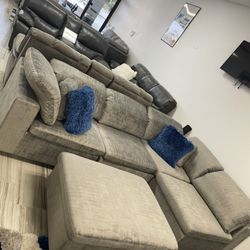 Black Friday sale now. Lima, gray sectional and ottoman set only $899. Easy finance option. Same day delivery.