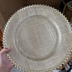 13” Gold Glass Charger Plate w/ Beaded Rims
