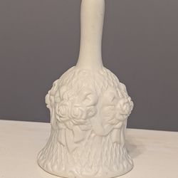 Vintage Cream Bisque Porcelain Bell – Raised Flowers & Ribbons – Lattice Wedding Bell