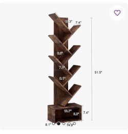 8 Tier Tree Wooden Tall Book Shelf, With Storage