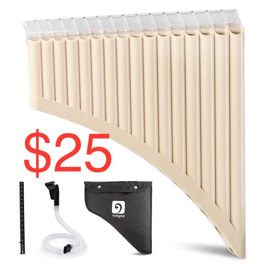 Vangoa Pan Flute 16 Pipes Panpipe Key of C Instrument for Beginners Learning Teaching with User Manual, Carrying Bag, Mouthpiece and Long Pipes