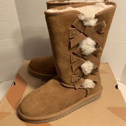 KOOLABURRA BY UGG VICTORIA TALL CHESTNUT FAUX SUEDE FUR WOMEN'S BOOTS SIZE US 5