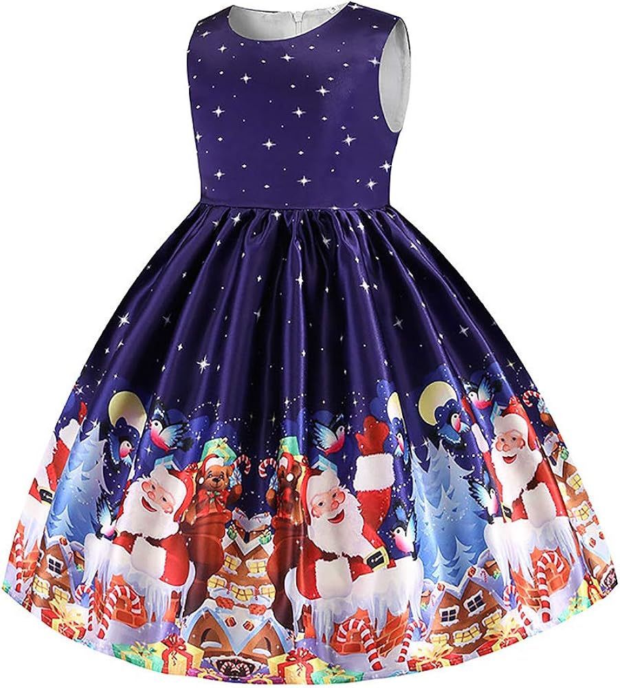 Fancy Girls Christmas Dress Sleeveless Santa Snowman Christmas Party Prom 5-6 Years Toddler Festival Outits