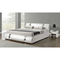 King Size Bed Frame with Iron Piece Adjustable Headboard, White