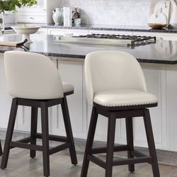 Meliodas Swivel Counter Stool Dimensions & Materials  	•Overall Size: 18.5"W x 19.7"D x 36.8"H 	•	Materials: 	•	Seat: Fabric 	•	Legs: Solid Wood 	•	We