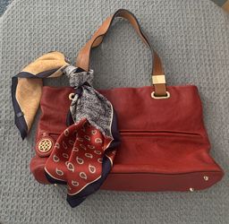 Red Leather Handbag with Silky Scarf Twilly