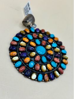 Vintage Native American Style Sterling Silver Multi-Stone Cluster Pendant