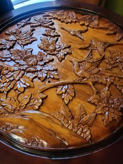 Hand carved  wooden kitchen table 3 chairs 