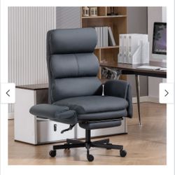 PU Leather Cross-legged Office Chair with Flip-up Arms and Headrest, Footrest and Side Pockets