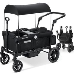 ELEMARA Foldable Wagon Stroller, Stroller Wagon for 2 Kids, Premium All Terrain Wagon for Kids with Removable Canopy, Adjustable Push/Pull Handle, Har