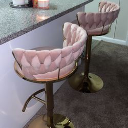 Set of 2 Luxe Velvet Barstools – Blush Pink & Gold | Adjustable Height – $100 (Pair)  