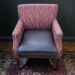Comfortable Red Lounge Accent Chair | Leather Seat & Wood Legs