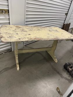 Antique Wood Trestle Table Chippy Paint