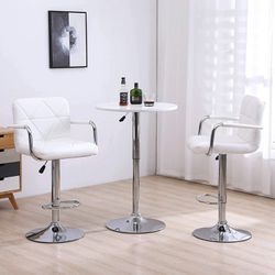 Bar Stools Set of 2, Bar Chairs Counter Stools with Back Armrest Retro Modern Swivel Adjustable for Kitchen Counter Dining Room Bistro Pub, White