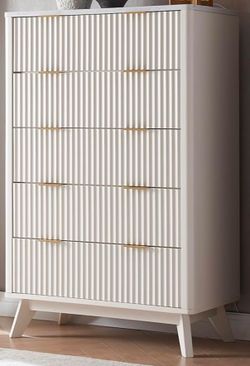 T4TREAM Fluted 5 Drawers Dresser, 48" Tall Modern Chest of Drawers with Faux Marble Top, Curved Profile Design, Wood Drawer Organizer for Bedroom, Liv