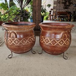 Brick Color Clay Pots (Planters) Plants, Pottery, Talavera. $70 cada una.