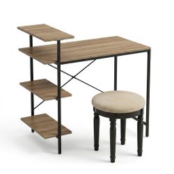 Small Computer Desk with Shelves and Stool