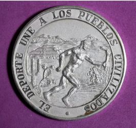 1968 Mexico Olympic Medal   SPORT UNITES CIVILIZED PEOPLES. PEACE - CULTURE - ART