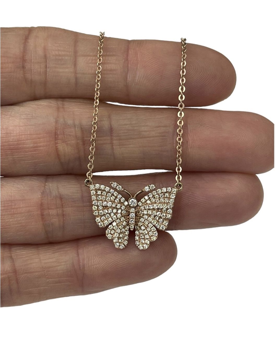Butterfly Diamond Pendant Chain Necklace Rose Gold 14kt