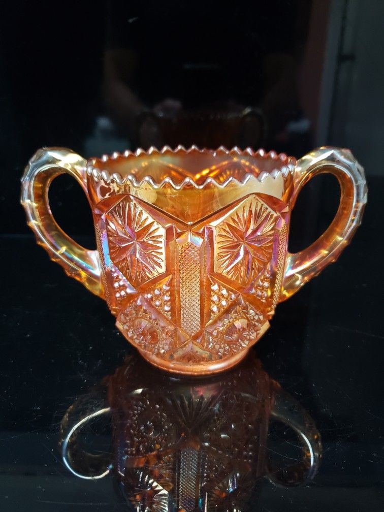 Antique Imperial Marigold Star & File Carnival Glass Celery Vase