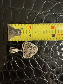 Vintage Sterling Puffy Heart Pendant Necklace Diamond Cut Filigree 925