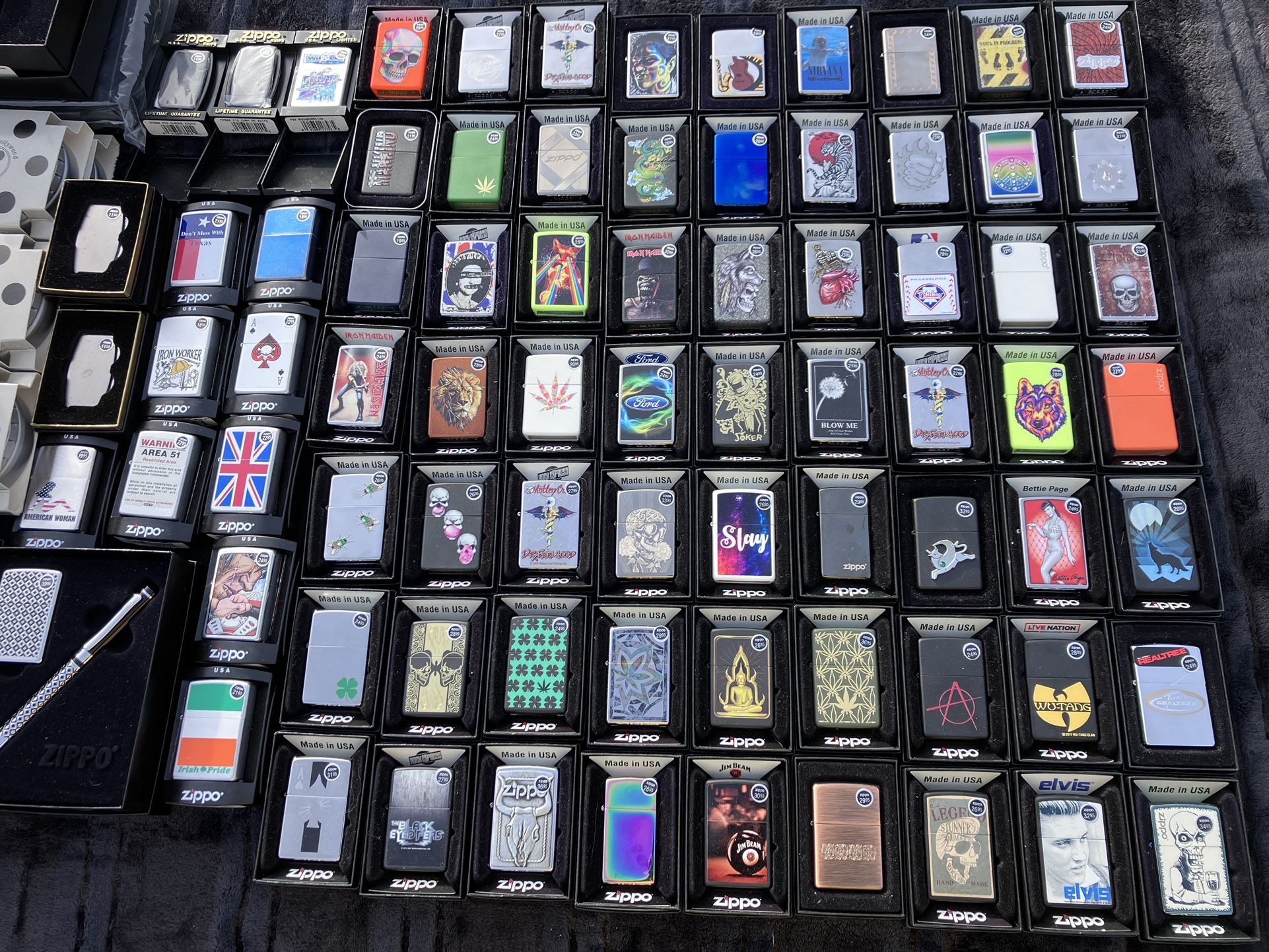 Large Lot of Authentic New In Box ZIPPO Lighters- Many Different Retired Designs 