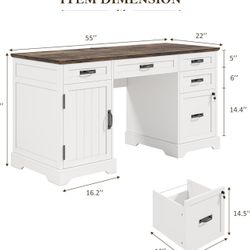 Desk with Drawer, Home Office Executive Desk, File Cabinet and Charging Station 