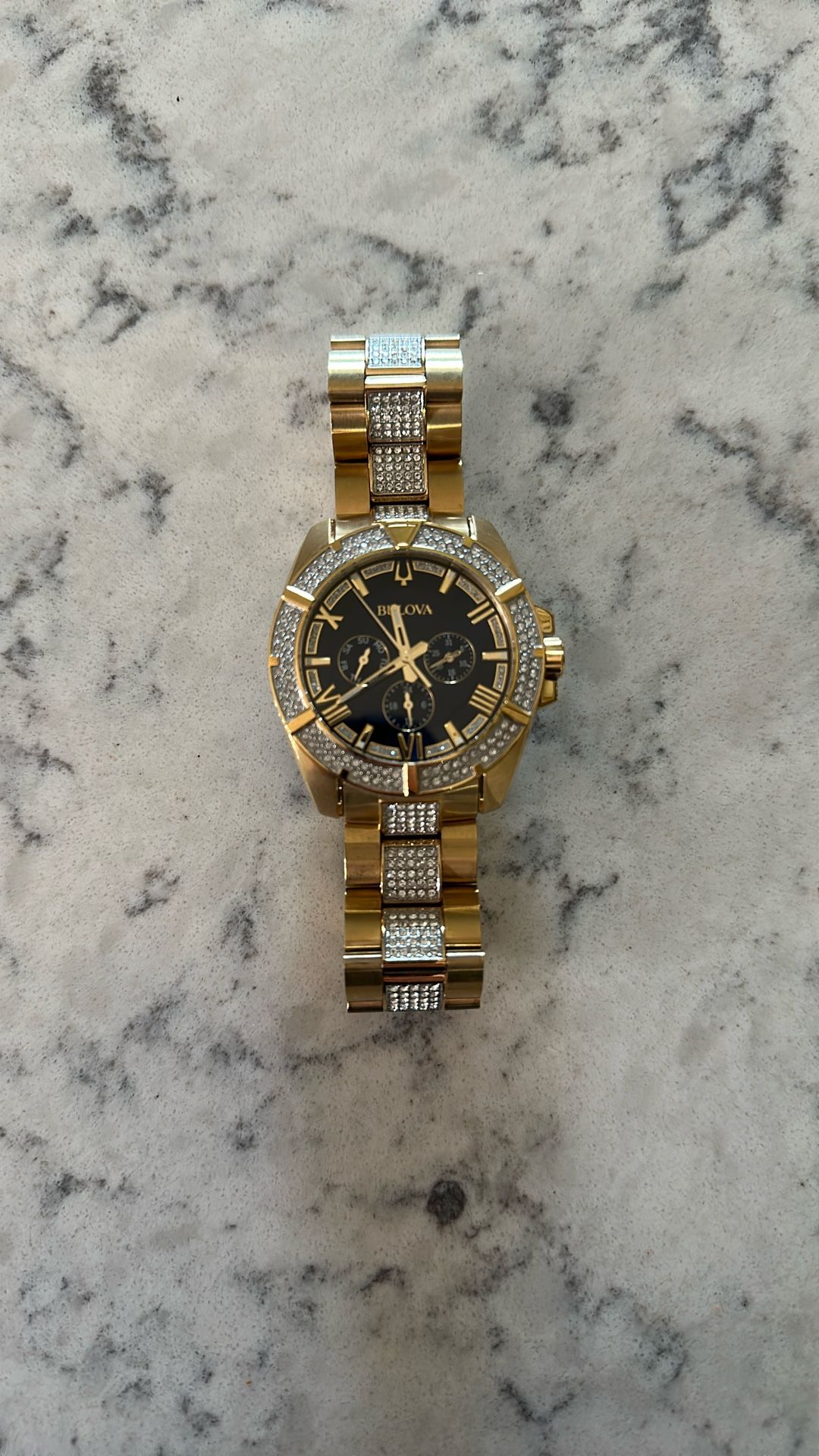 Bulova Men’s Crystal Phantom Gold Toned Watch (Blueface)