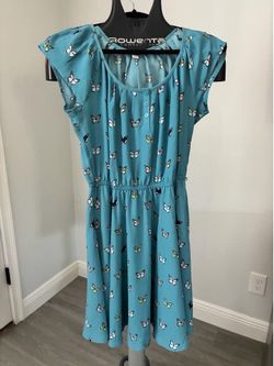 Teal Butterfly Print Dress - Women's - Cap Sleeve Fit & Flare