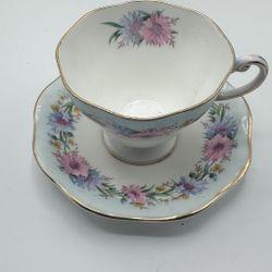 VINTAGE EB FOLEY BONE CHINA ENGLAND BLUE "CORNFLOWER" TEA CUP & SAUCER