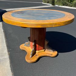 Mexican Southwest Rustic Hand painted Pine Wood round Dining Table