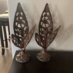 Two Rustic Iron Candle Holders