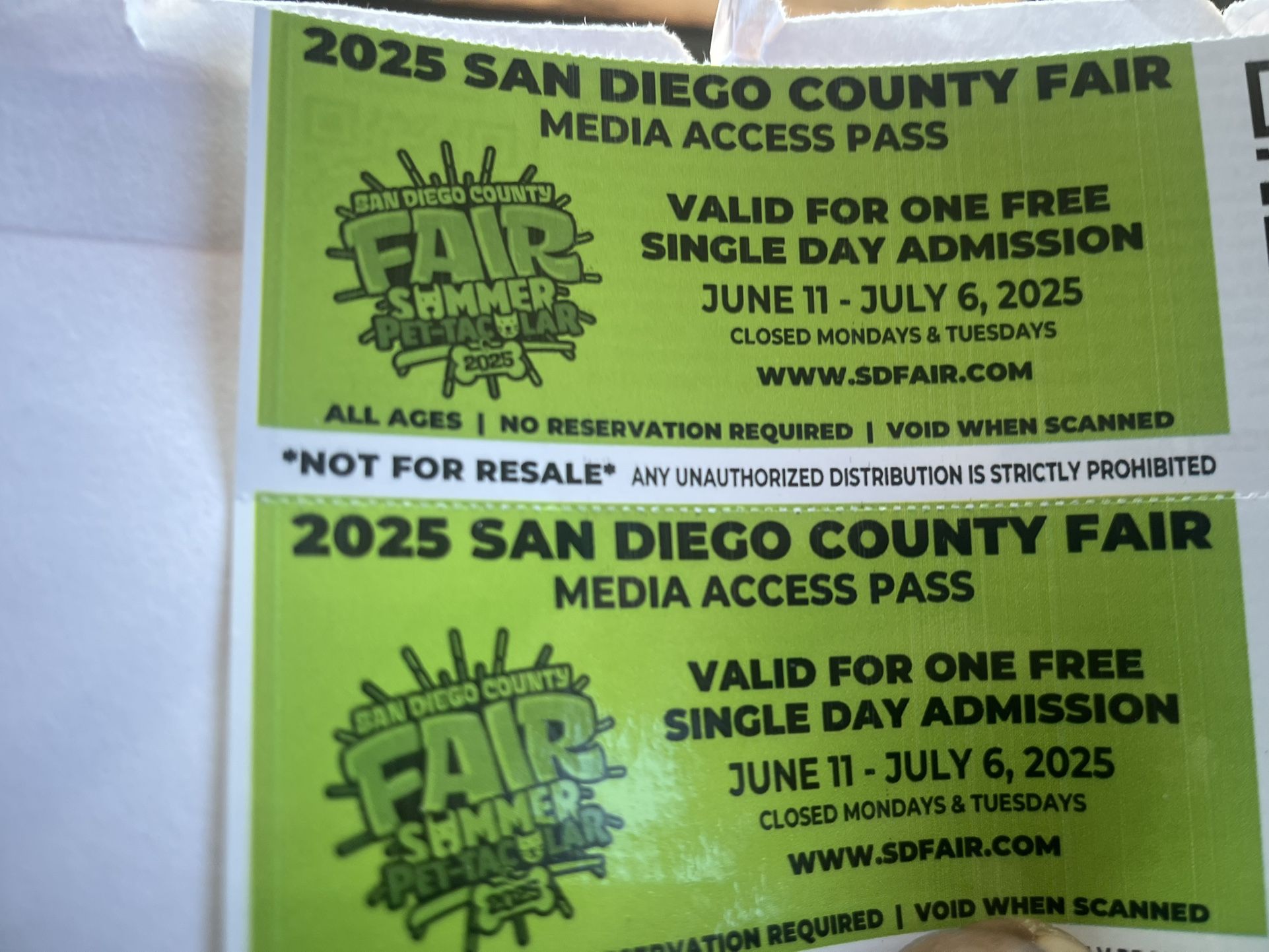 2 Free Media Pass Tickets